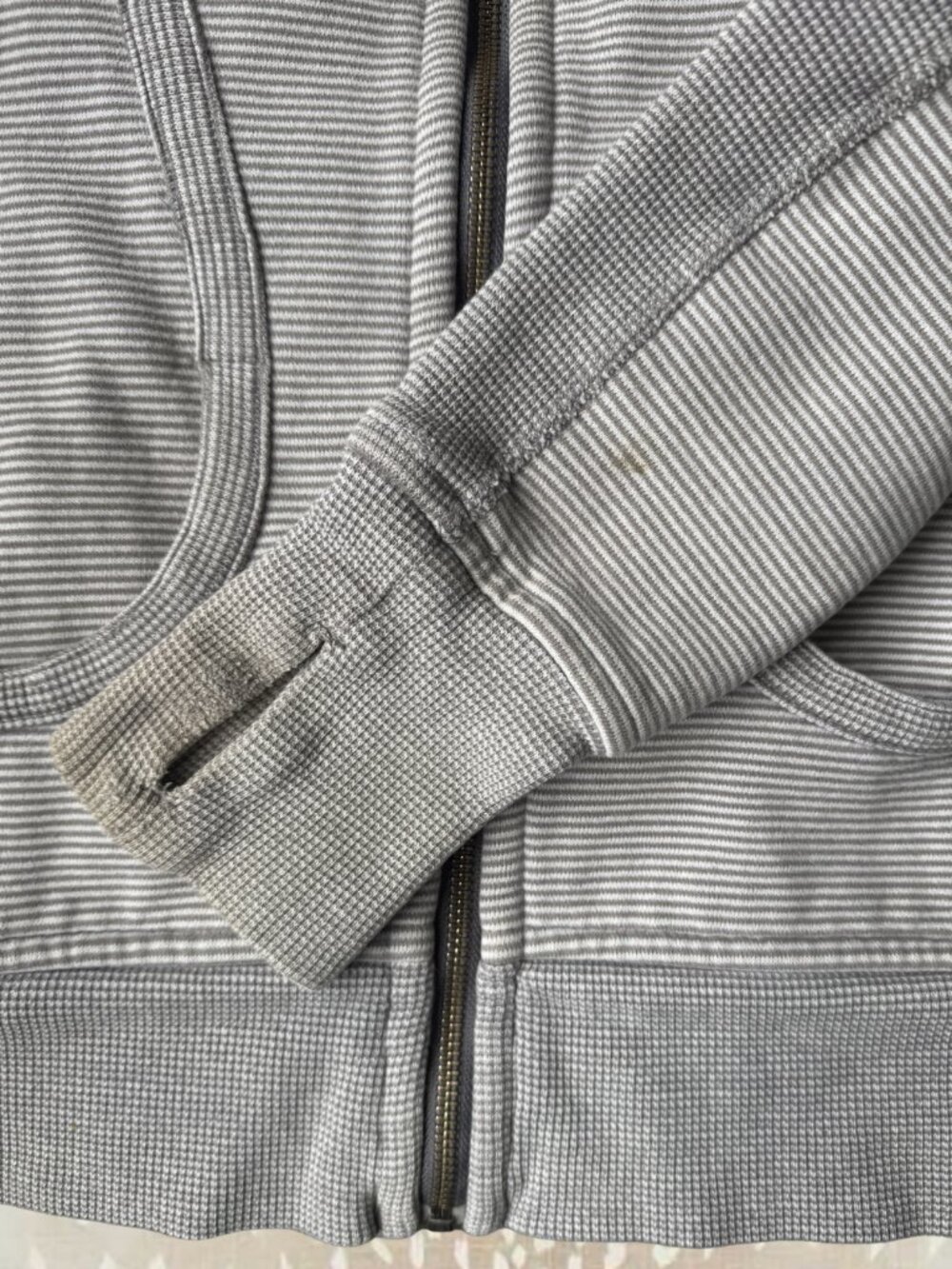 Lululemon Scuba Hoodie Grey Stripe Zip Up | Thumb Holes | Read Description - Picture 3 of 8